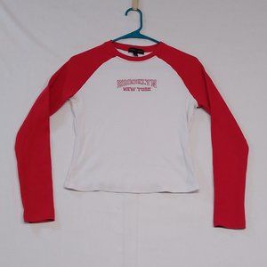 Faded Rose Baseball Tee Brooklyn New York Raglan Sleeves (34" Chest - Small) EUC